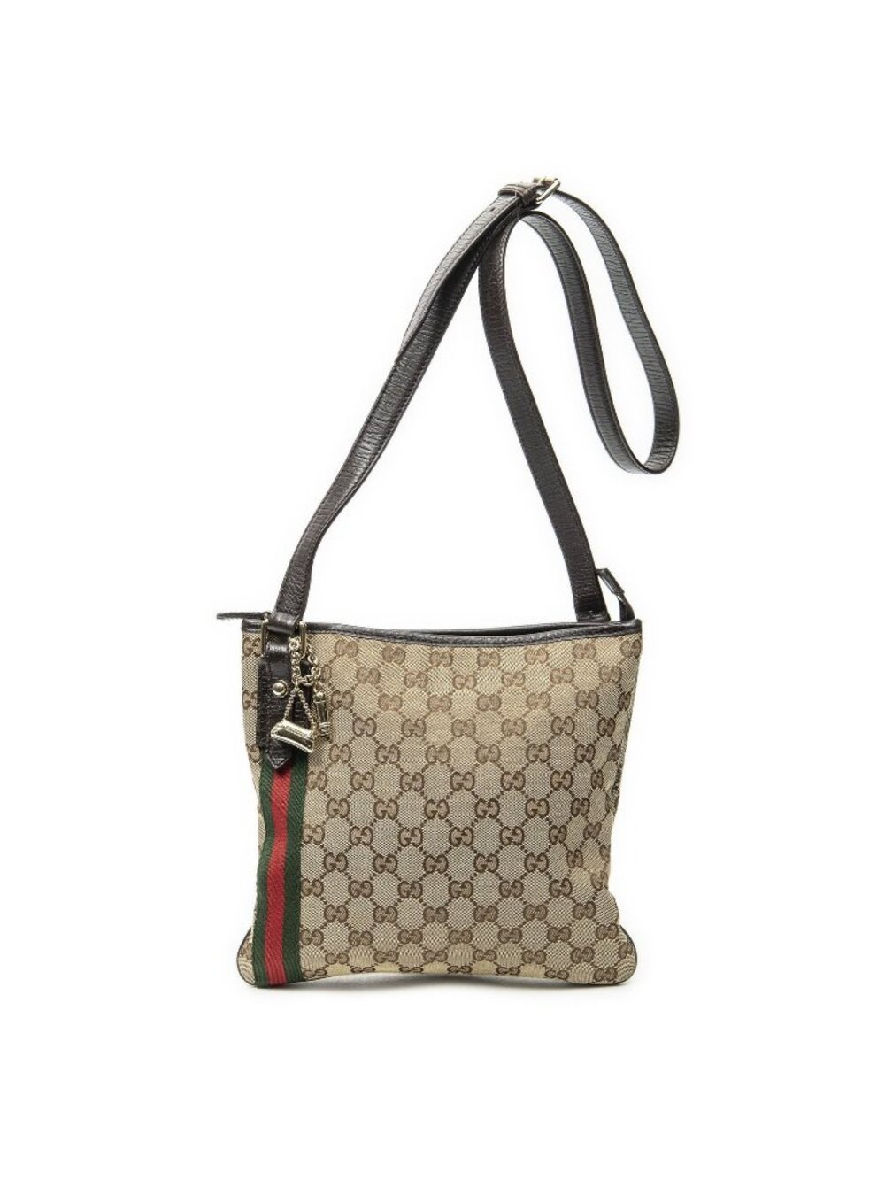 Gucci Web Jolicoeur Crossbody Dark Brown Beige GG Canvas